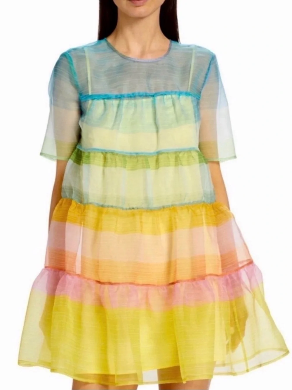 STAUD Rainbow Organza Tiered Mini Dress w/ Detachable Slip Size S